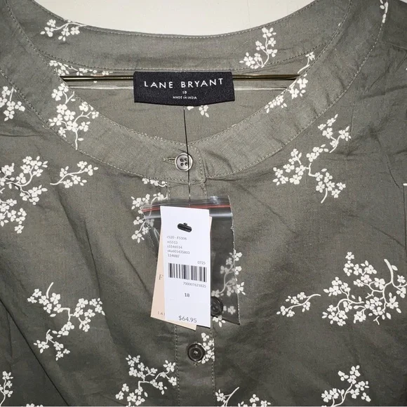 Lane Bryant Size 18 NWT Olive Green Floral Button Front Blouse - Picture 8 of 9